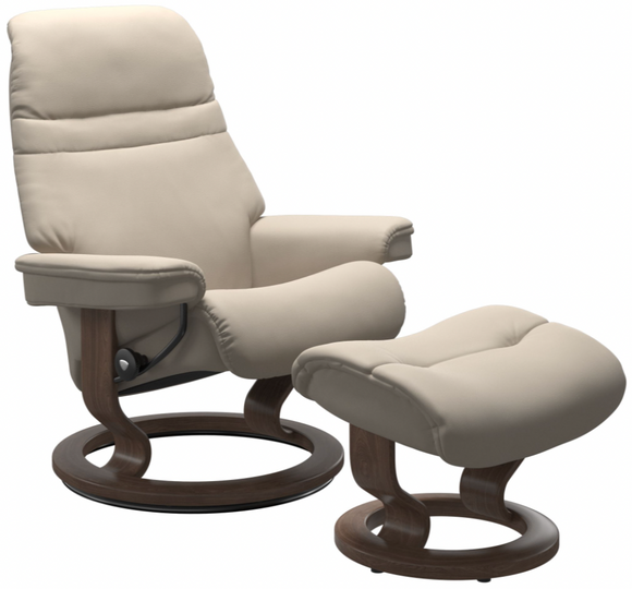 Ekornes Stressless Sunrise Medium Classic New Sit Recliner with Ottoman