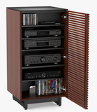 The Corridor 8172 audio tower and stereo cabinet is an audiophile's dream. This modern audio rack features adjustable storage for all of your AV components, media, and favorite vinyl records, reversible remote-friendly louvered doors, a concealed power management compartment, and an elegant satin-etched glass top that is the perfect home for your record player. Built-in ventilation promotes airflow to keep your electronics cool and protected. Part of the award-winning Corridor Media Collection. 