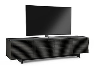 BDI Furniture Corridor 8173 TV Stand in Charcoal Wood, Micro-etched Glass Top And Black Steel Legs