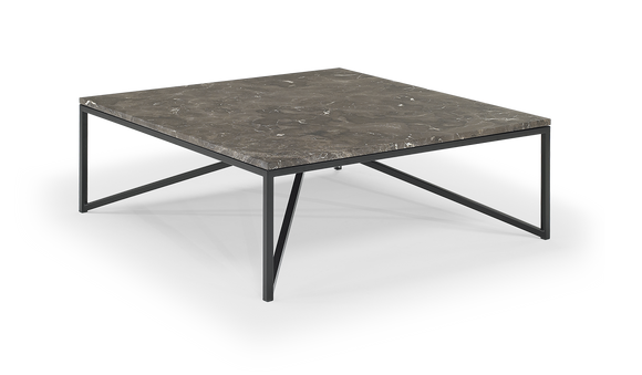 Natuzzi Italia T111XM3 Titano Coffee Table with a Brown Marble Top and Metal Legs