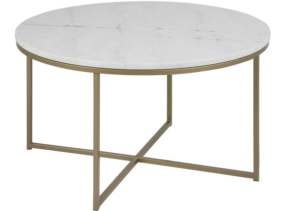 Actona Alisma Coffee Table with a White Marble Top and Light Brass Base