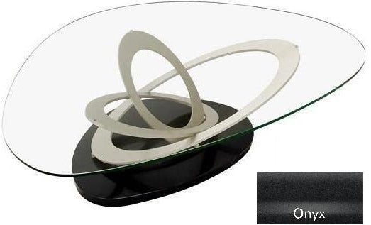 Elite Modern Fusion Coffee Table with a Glass Top, Champagne-Plated Arms, and an Onyx Base
