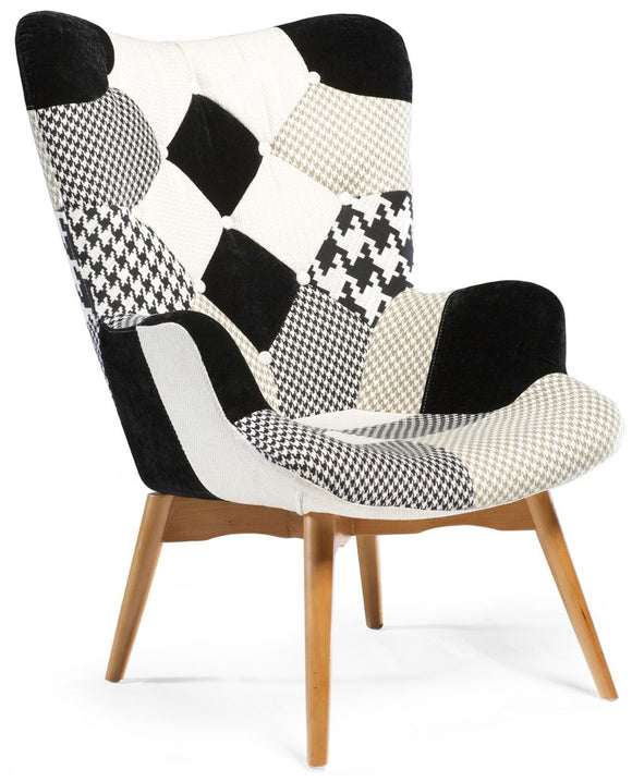 Danform Patch Occasional Chair with Ash Legs and Multi Color Fabric Grey/Black/White