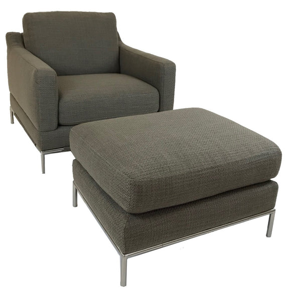 Natuzzi B754 Armchair and Ottoman with a Dove Fabric Seat/Ottoman and Chrome Legs