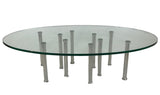 GFI Pins Coffee Table with a Glass Top and Steel Legs