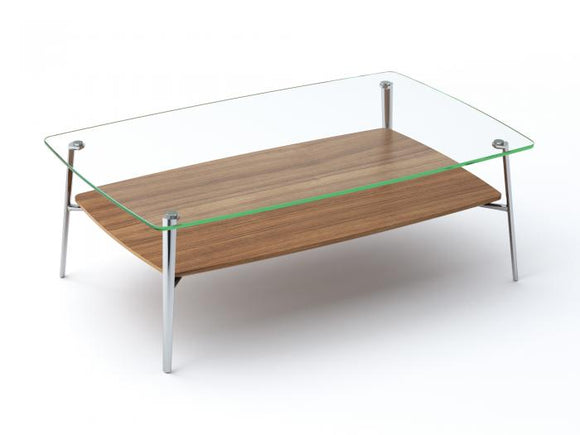 BDI Furniture Tazz Coffee Table Natural Walnut Glass Chrome Legs
