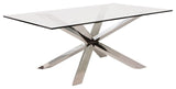 Star Mantis Dining Table with a Glass Top and Stainless Steel Base