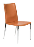 Ital Studio Max II Dining Chair in an Orange Leather Seat and Satin Nickel Legs