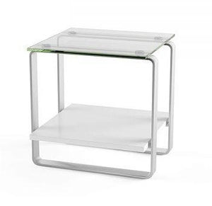 BDI Stream End Table Satin White, Tempered Glass, Satin-Nickel Plated Steel