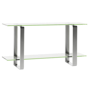 BDI Furniture Stream 1643 Console Table in Clear Glass, Tempered Glass, and Satin-Nickel Plated Steel