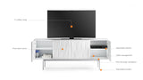 Contrasting straight lines with flowing, sculpted patterns, the stunning design of the Tanami credenza, media console, and storage cabinet is sure to be the focal point of any room. Polished chrome legs provide a distinctly modern and minimalist look, while features such as adjustable shelves and built-in cable management make it perfectly suitable for light AV and media use.
