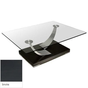 Elite Modern Tangent 265 Coffee Table with a Glass Top, Champagne-Plated Arms, and Java Base