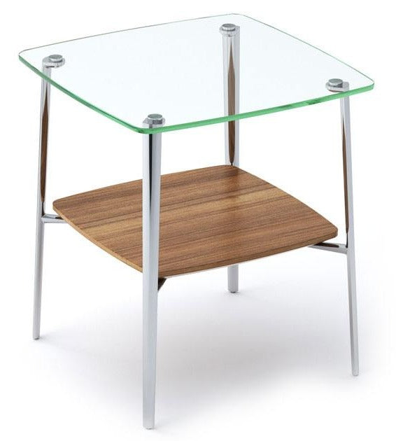 BDI Furniture Tazz End Table with Natural Walnut, Tempered Glass, and Metal Legs