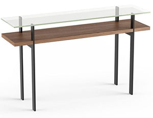 BDI Furniture Terrace Console Table 1153 Polished Tempered Glass; Natural Walnut Black Powder Coat Legs