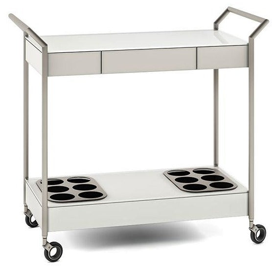 BDI Verra 5640 Bar Cart in Oyster White and Satin Nickel